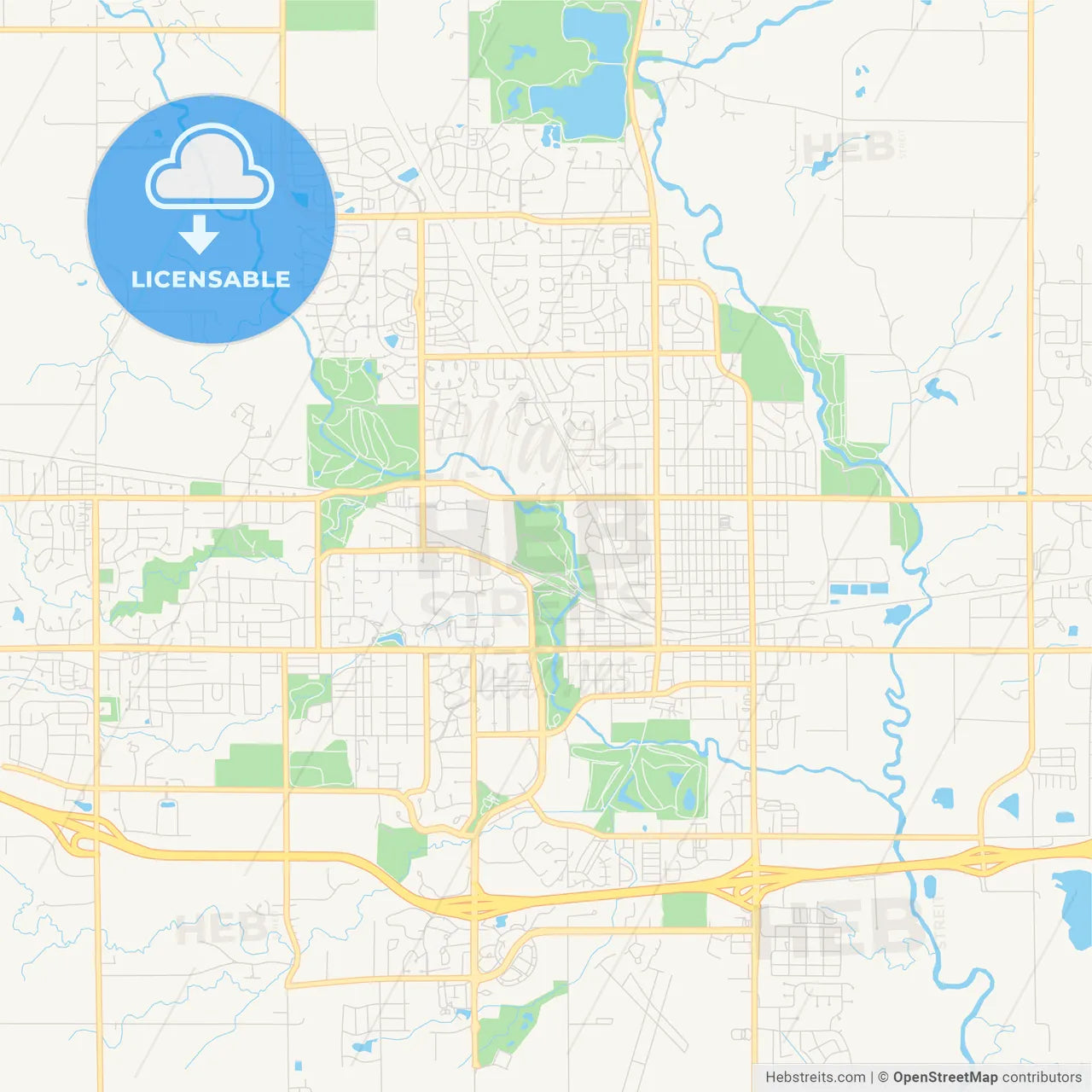 Empty vector map of Ames, Iowa, USA