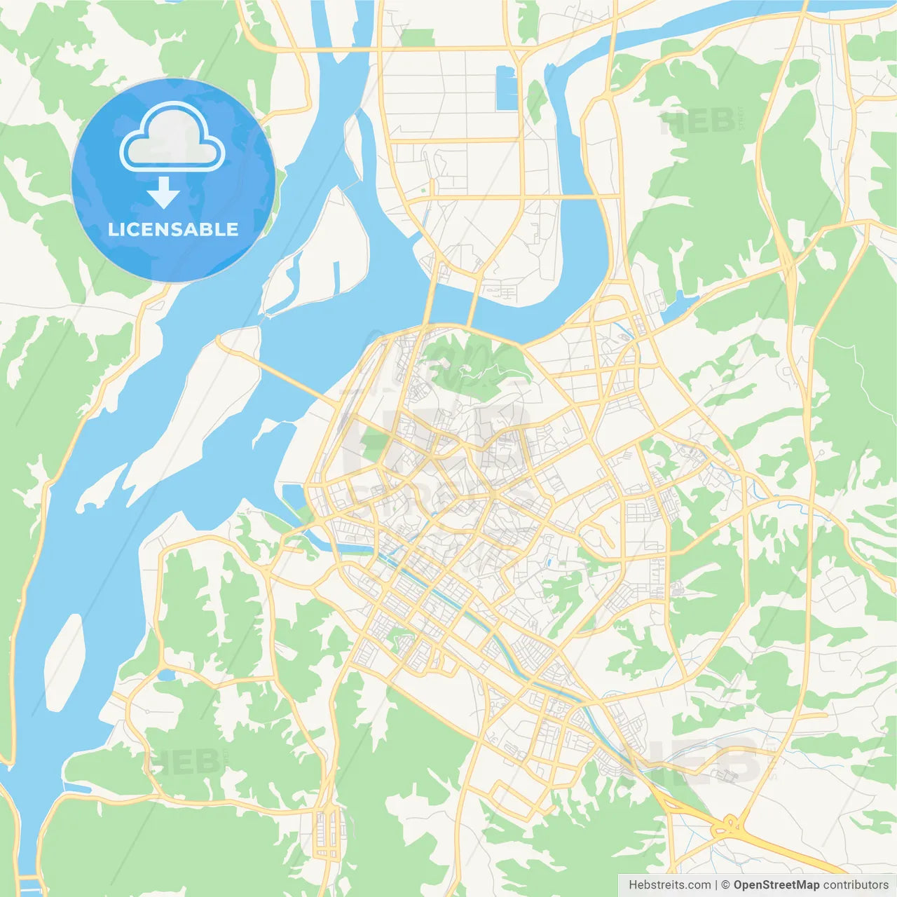 Printable street map of Chuncheon, South Korea