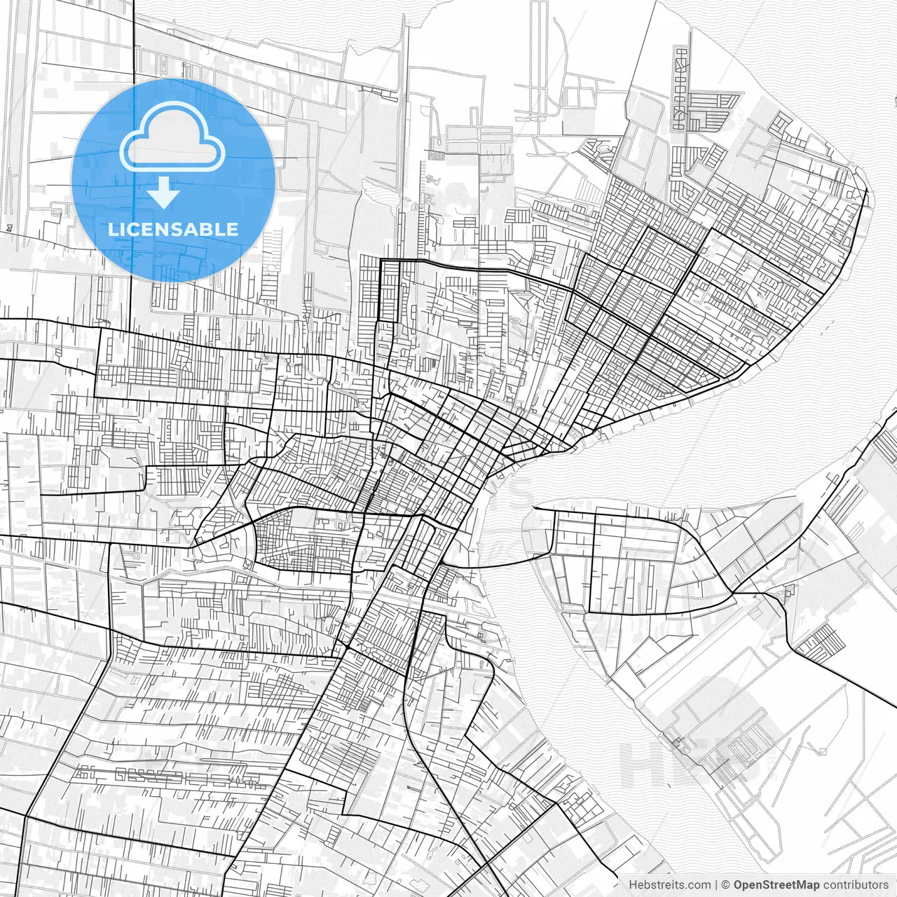 Vector PDF map of Paramaribo, Suriname