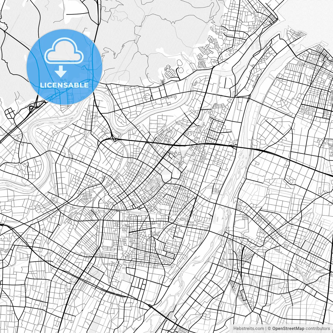 Vector PDF map of Takaoka, Japan