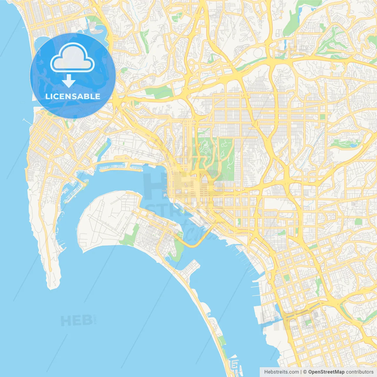 Empty vector map of San Diego, California, USA