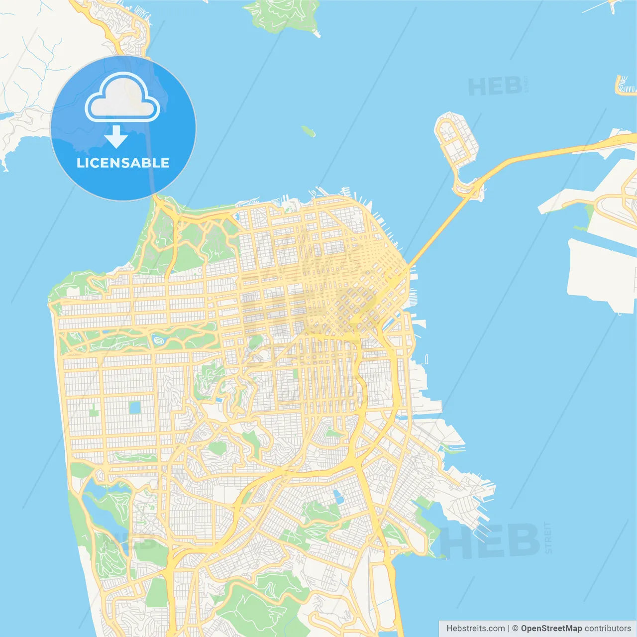 Empty vector map of San Francisco, California, USA