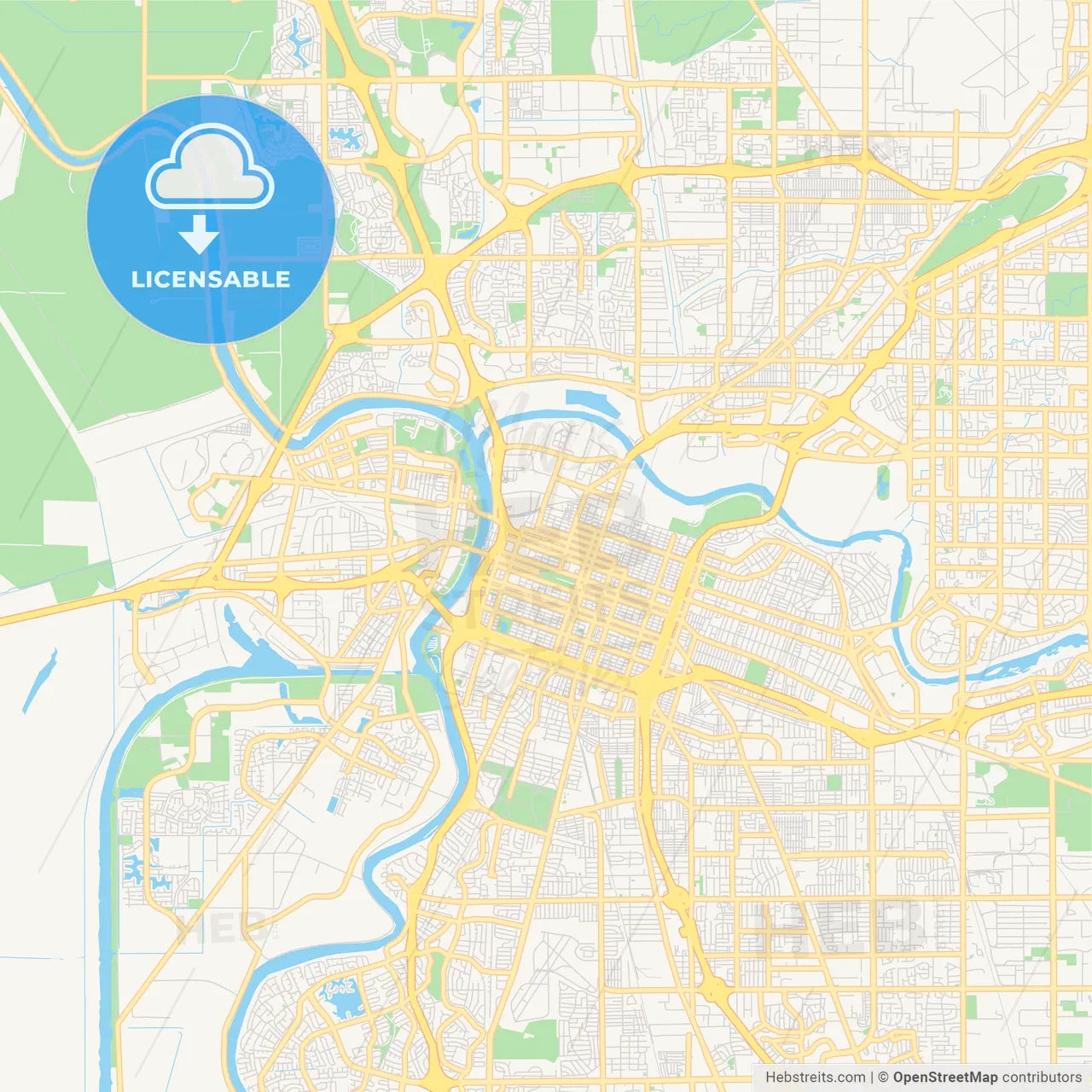 Empty vector map of Sacramento, California, USA
