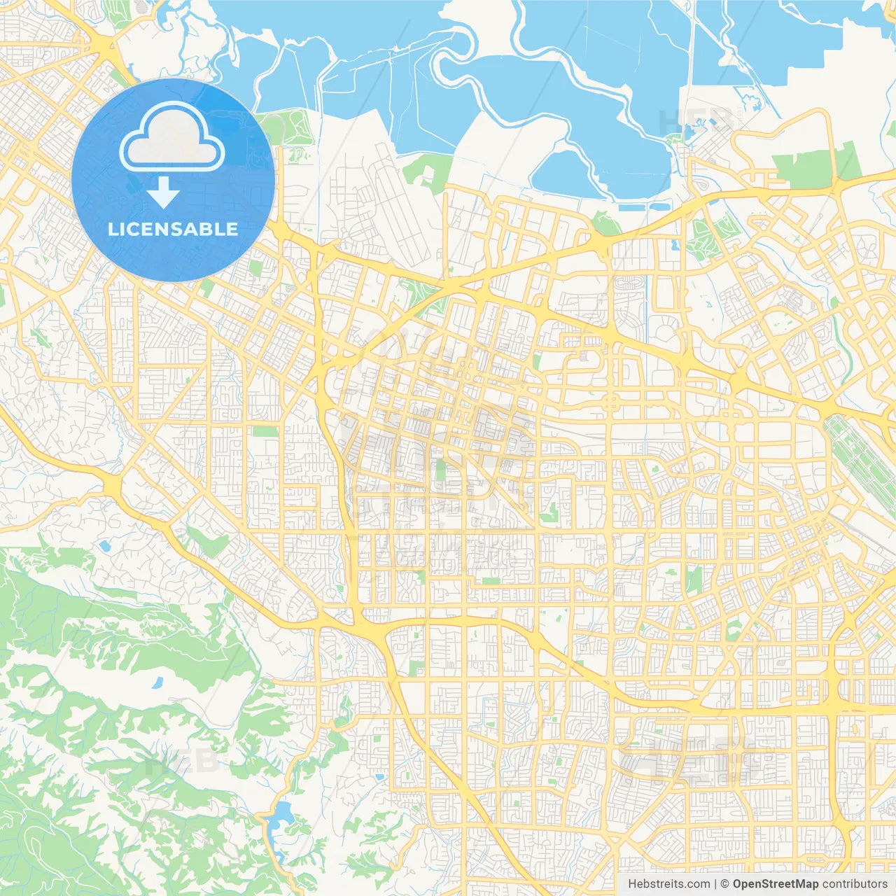 Empty vector map of Sunnyvale, California, USA