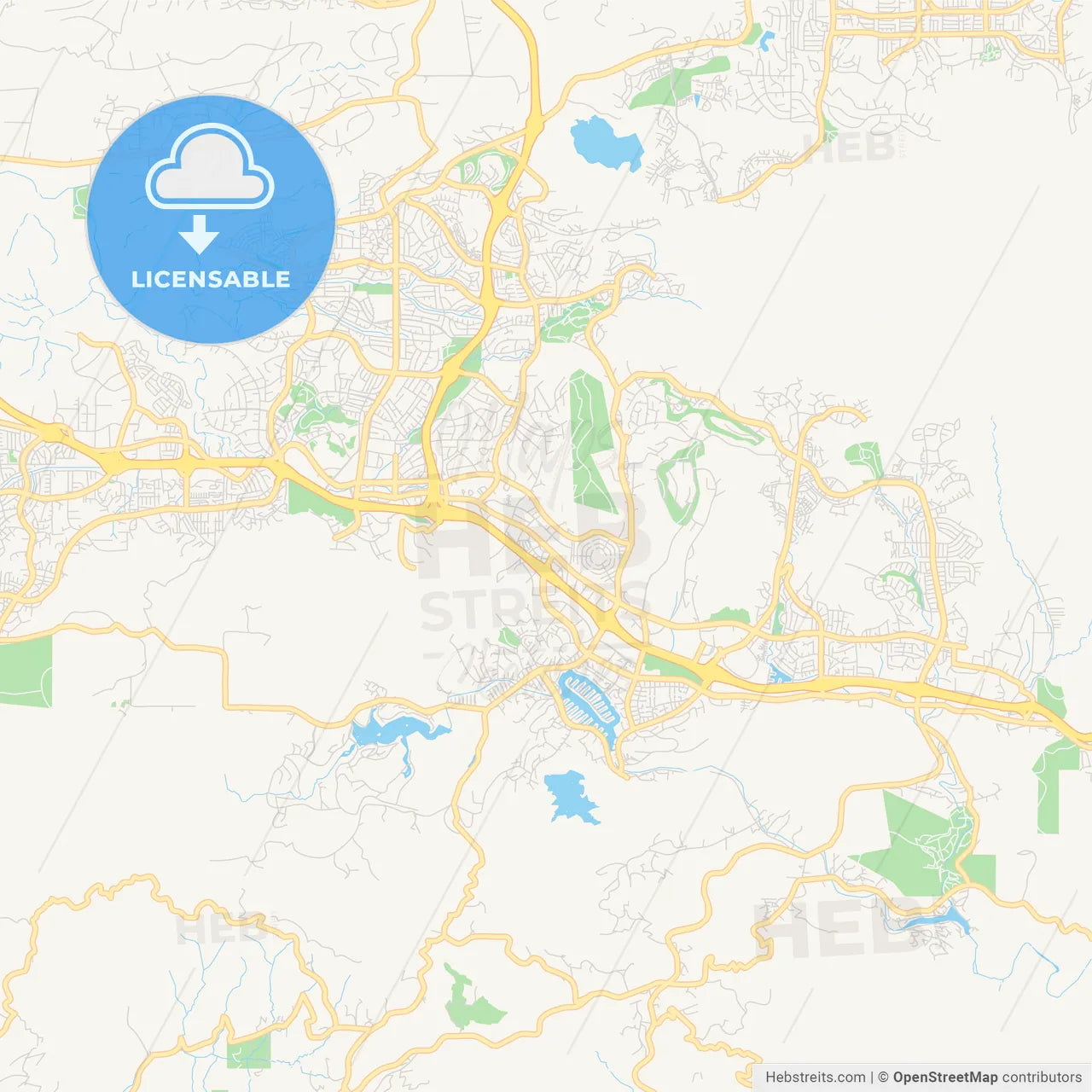 Empty vector map of Thousand Oaks, California, USA