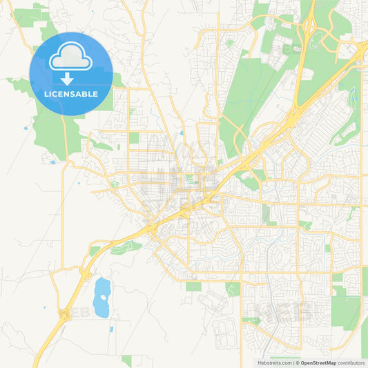 Empty vector map of Vacaville, California, USA