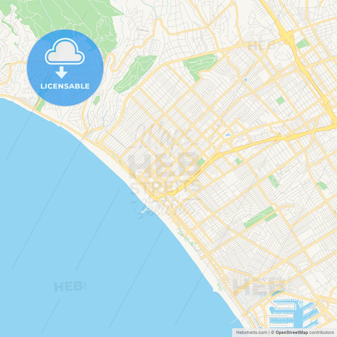 Empty vector map of Santa Monica, California, USA