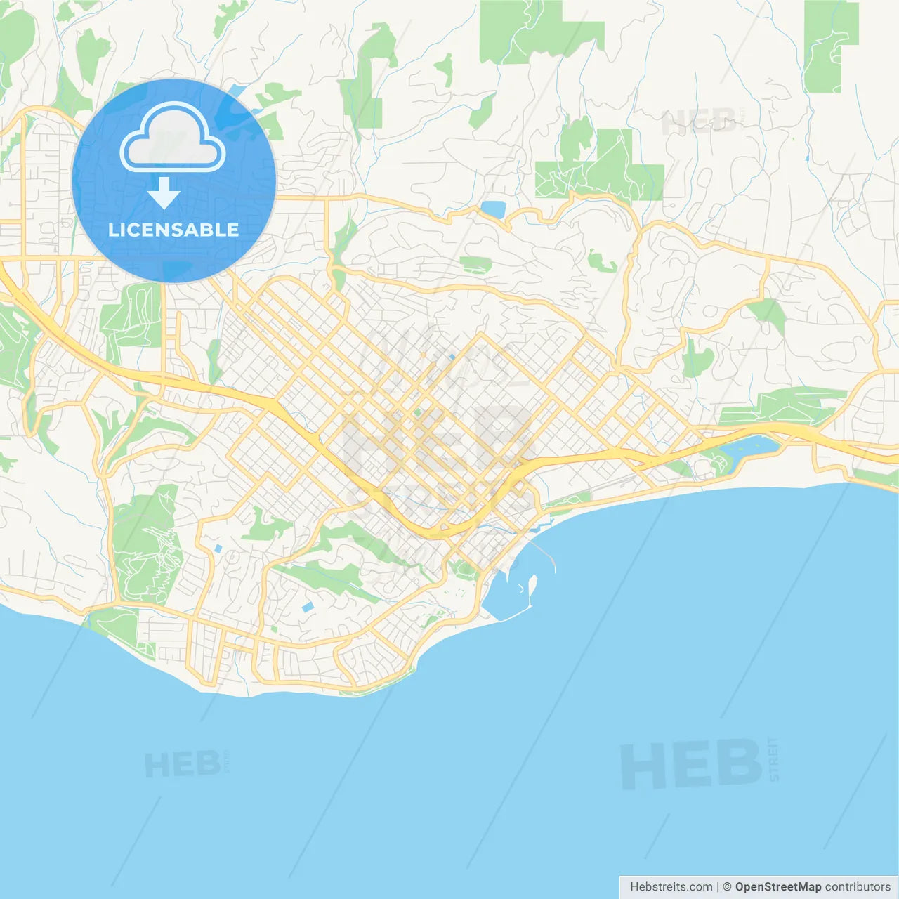 Empty vector map of Santa Barbara, California, USA