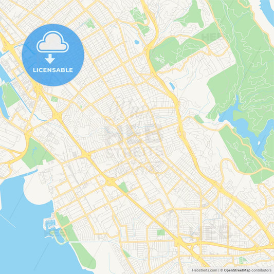 Empty vector map of San Leandro, California, USA