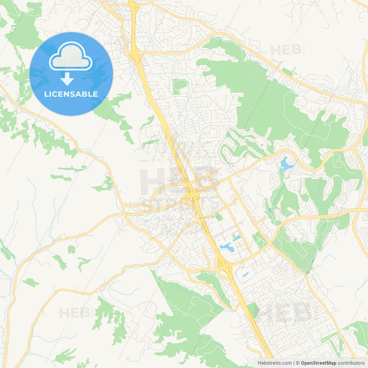 Empty vector map of San Ramon, California, USA