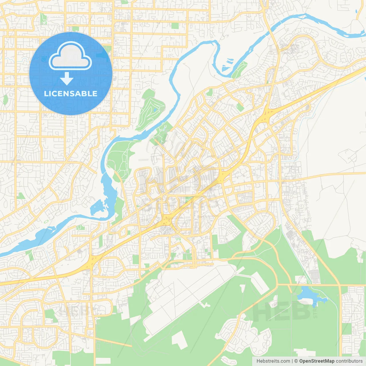 Empty vector map of Rancho Cordova, California, USA