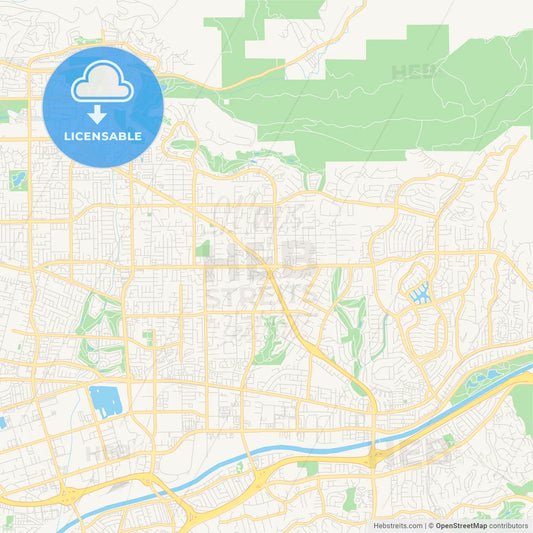 Empty vector map of Yorba Linda, California, USA