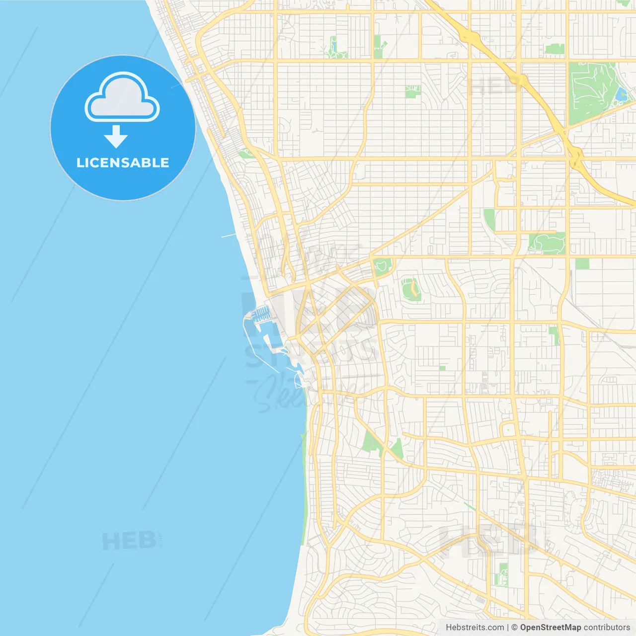 Empty vector map of Redondo Beach, California, USA