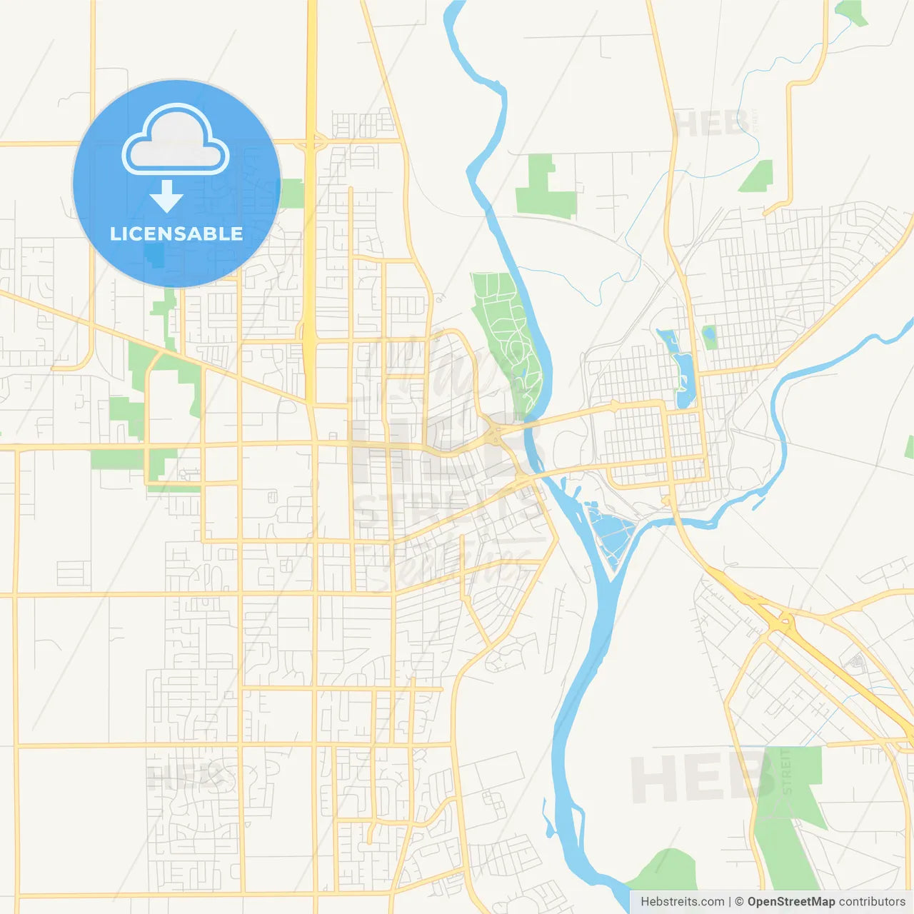 Empty vector map of Yuba City, California, USA