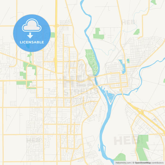 Empty vector map of Yuba City, California, USA