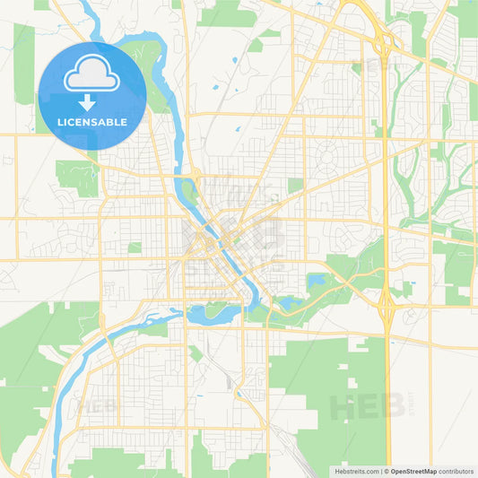 Empty vector map of Janesville, Wisconsin, USA
