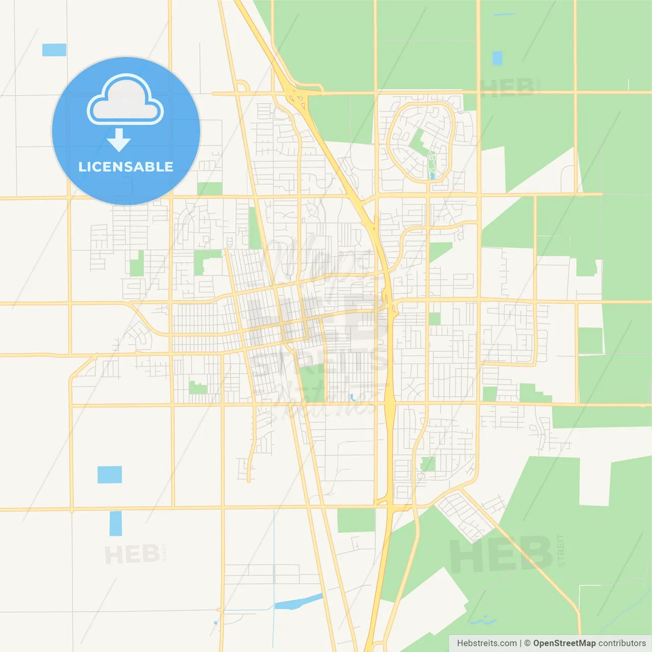 Empty vector map of Tulare, California, USA