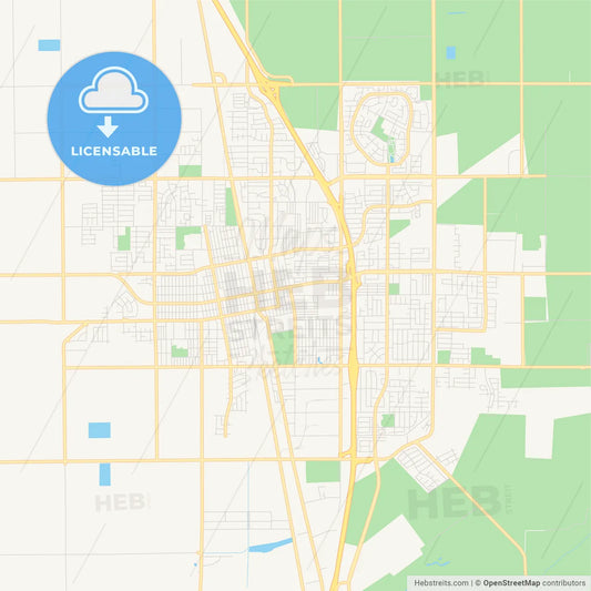 Empty vector map of Tulare, California, USA