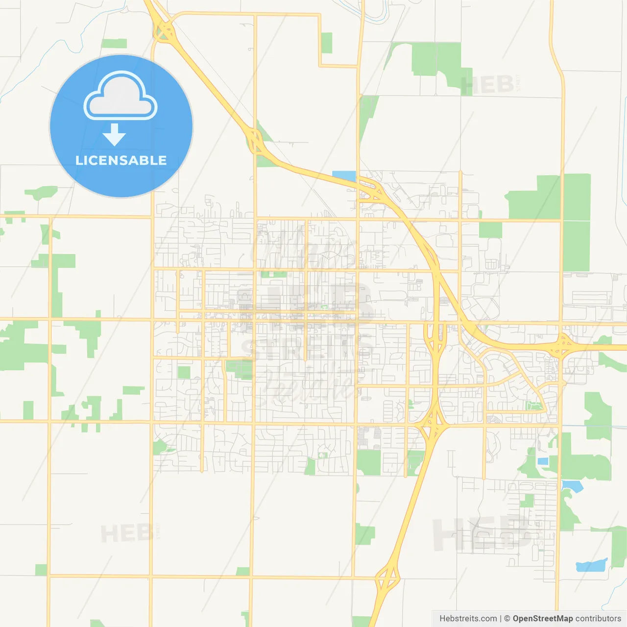 Empty vector map of Woodland, California, USA
