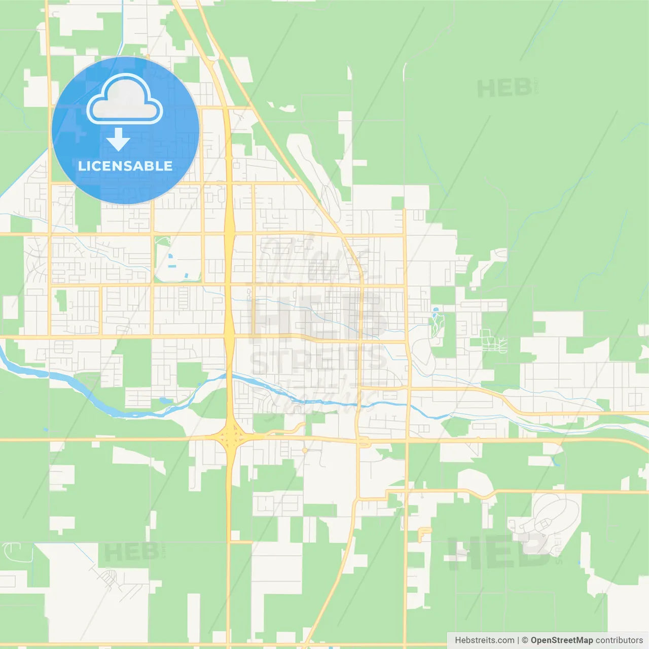 Empty vector map of Porterville, California, USA