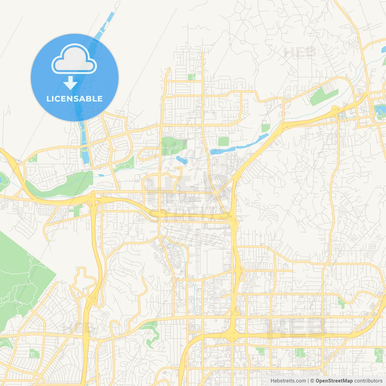 Empty vector map of Santee, California, USA
