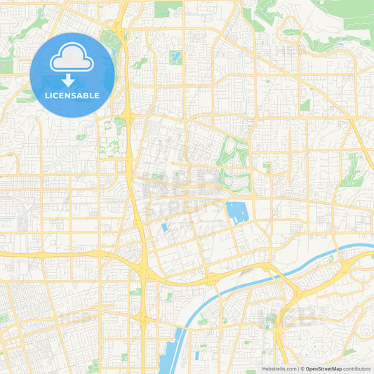 Empty vector map of Placentia, California, United States of America