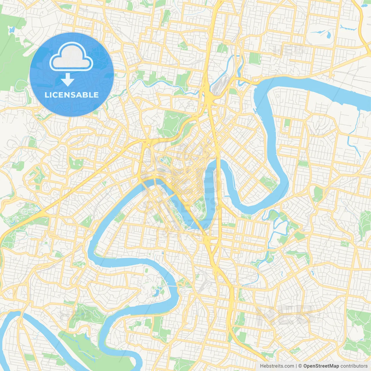 Printable street map of Brisbane, Australia