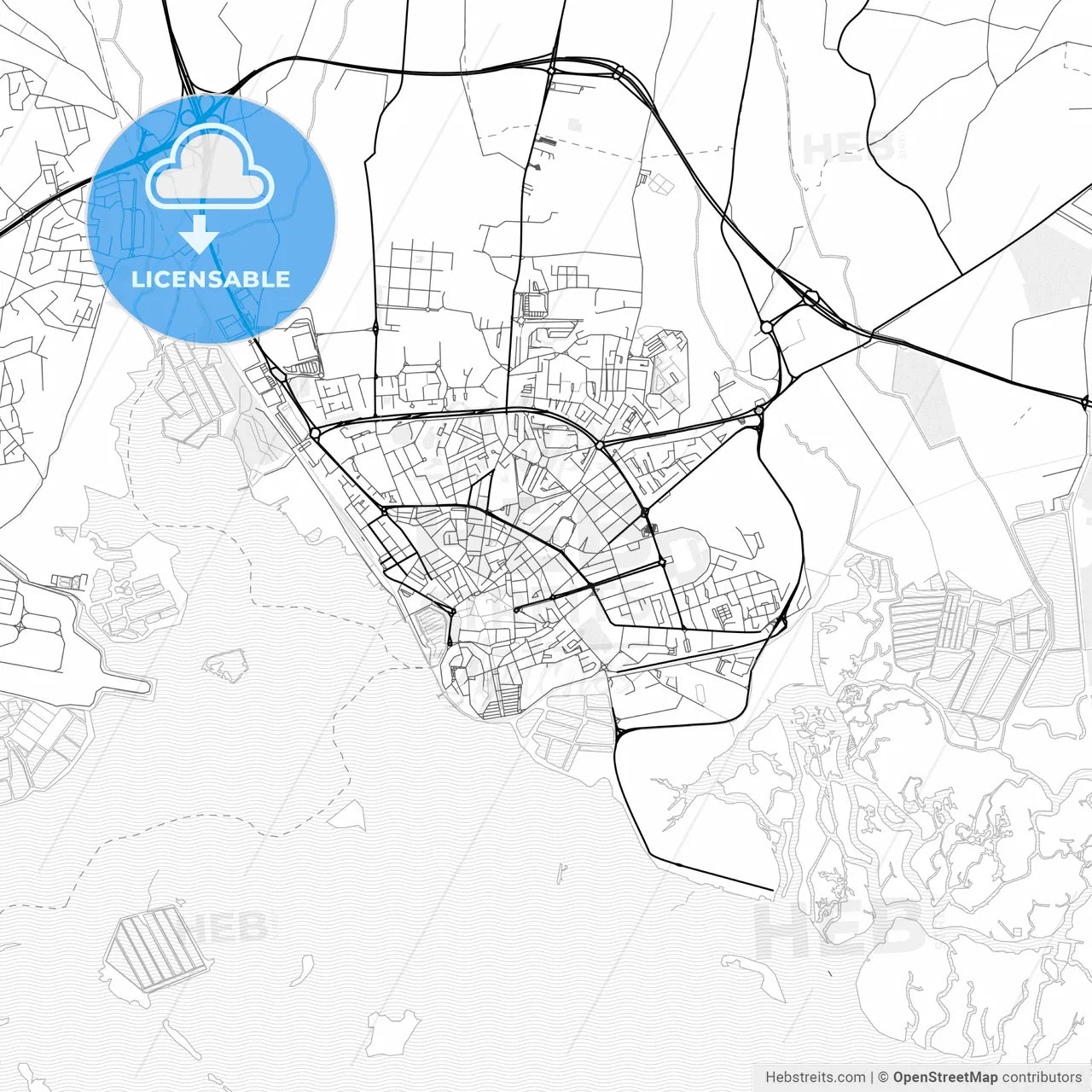 Vector PDF map of Faro, Portugal