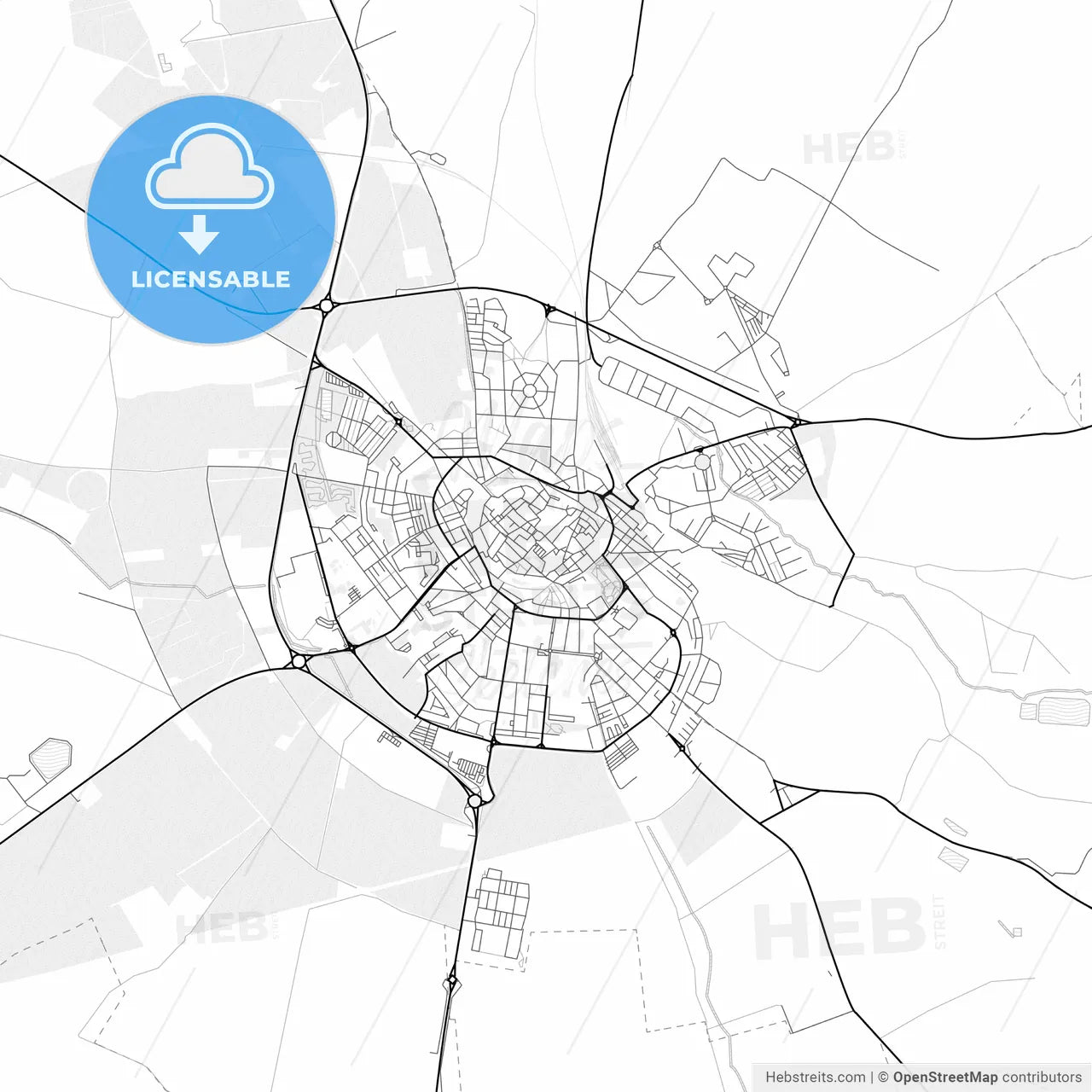 Vector PDF map of Beja, Portugal