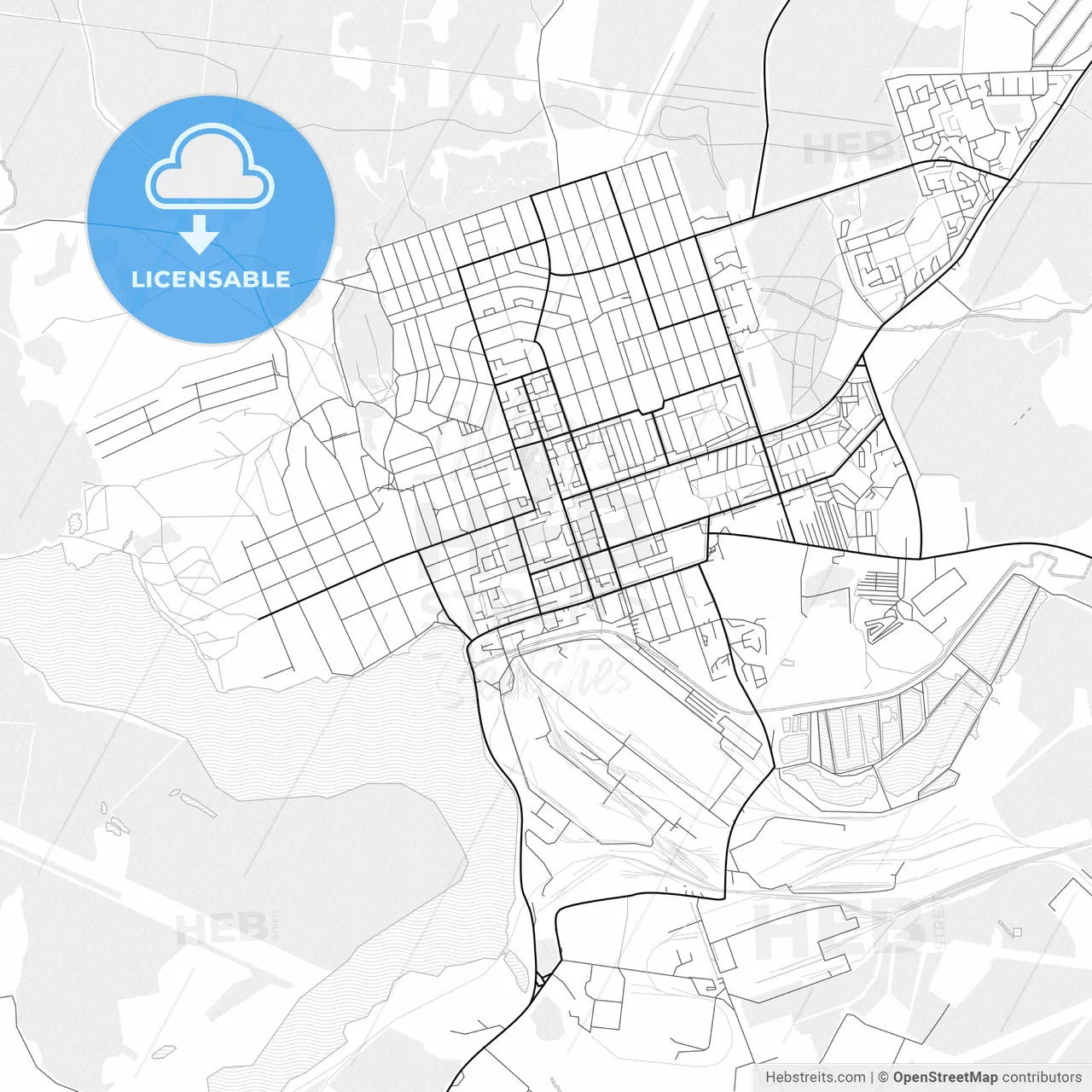 Vector PDF map of Polevskoy, Russia