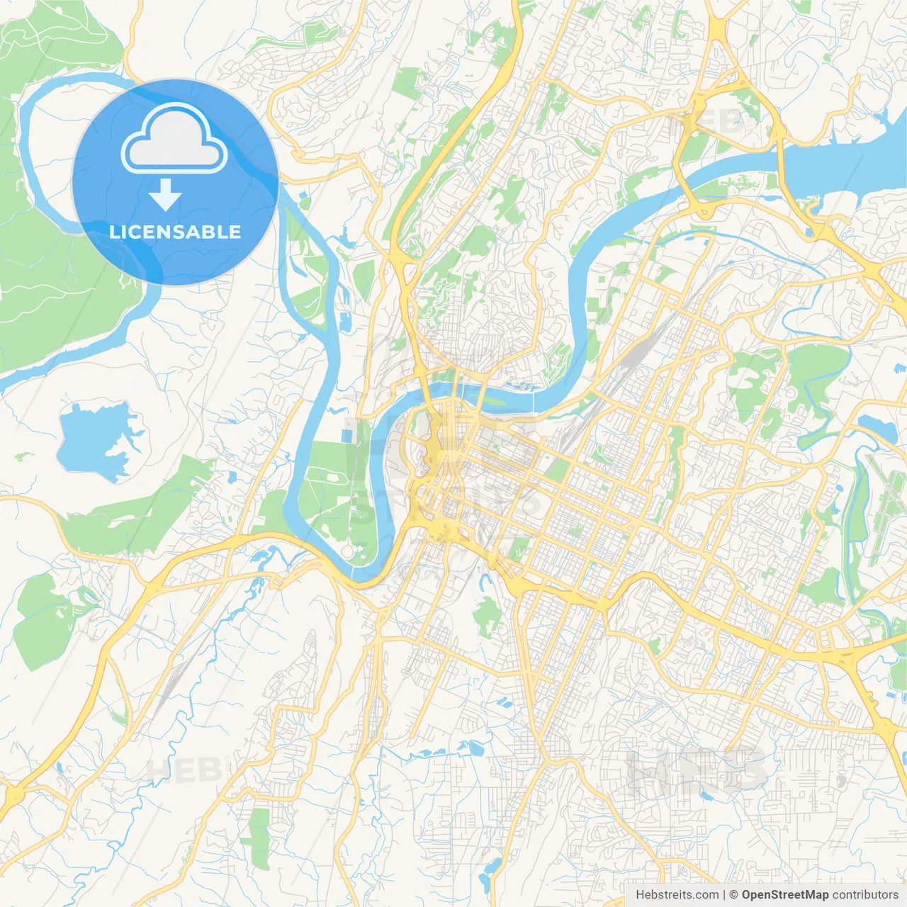 Empty vector map of Chattanooga, Tennessee, USA