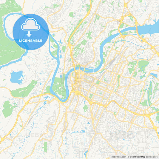 Empty vector map of Chattanooga, Tennessee, USA