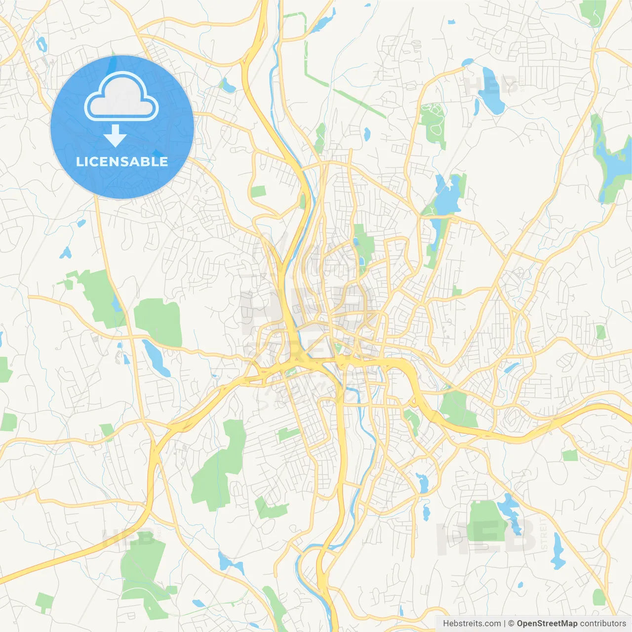 Empty vector map of Waterbury, Connecticut, USA
