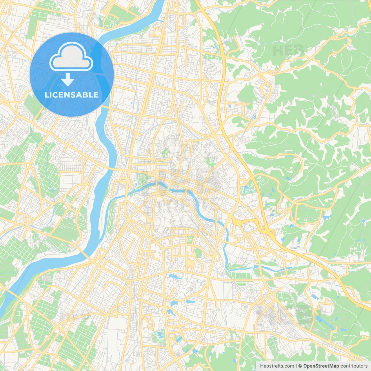 Printable street map of Okazaki, Japan