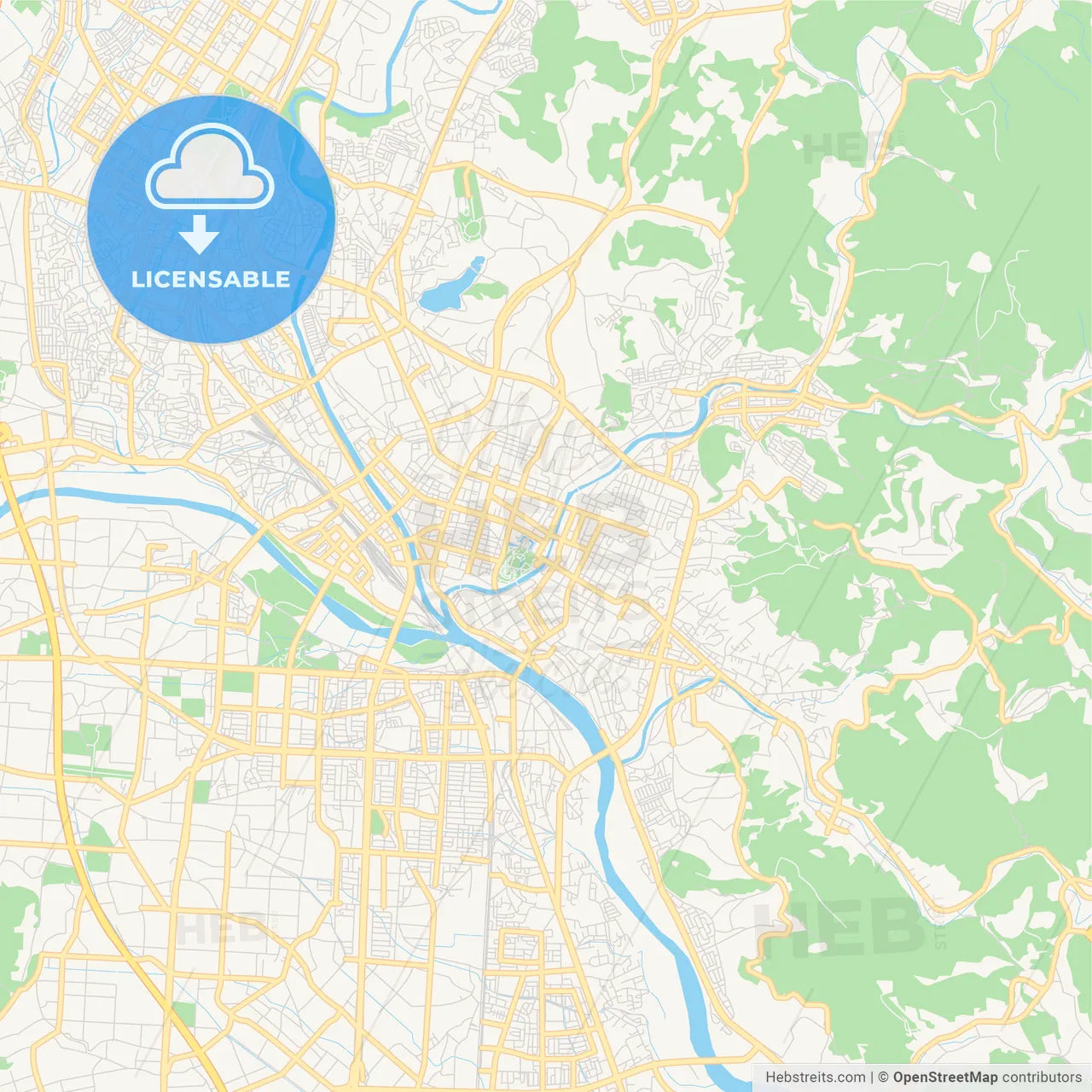 Printable street map of Morioka, Japan