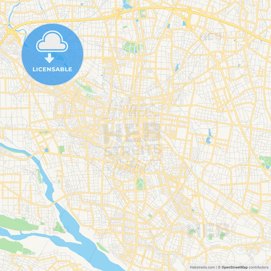 Printable street map of Isesaki, Japan