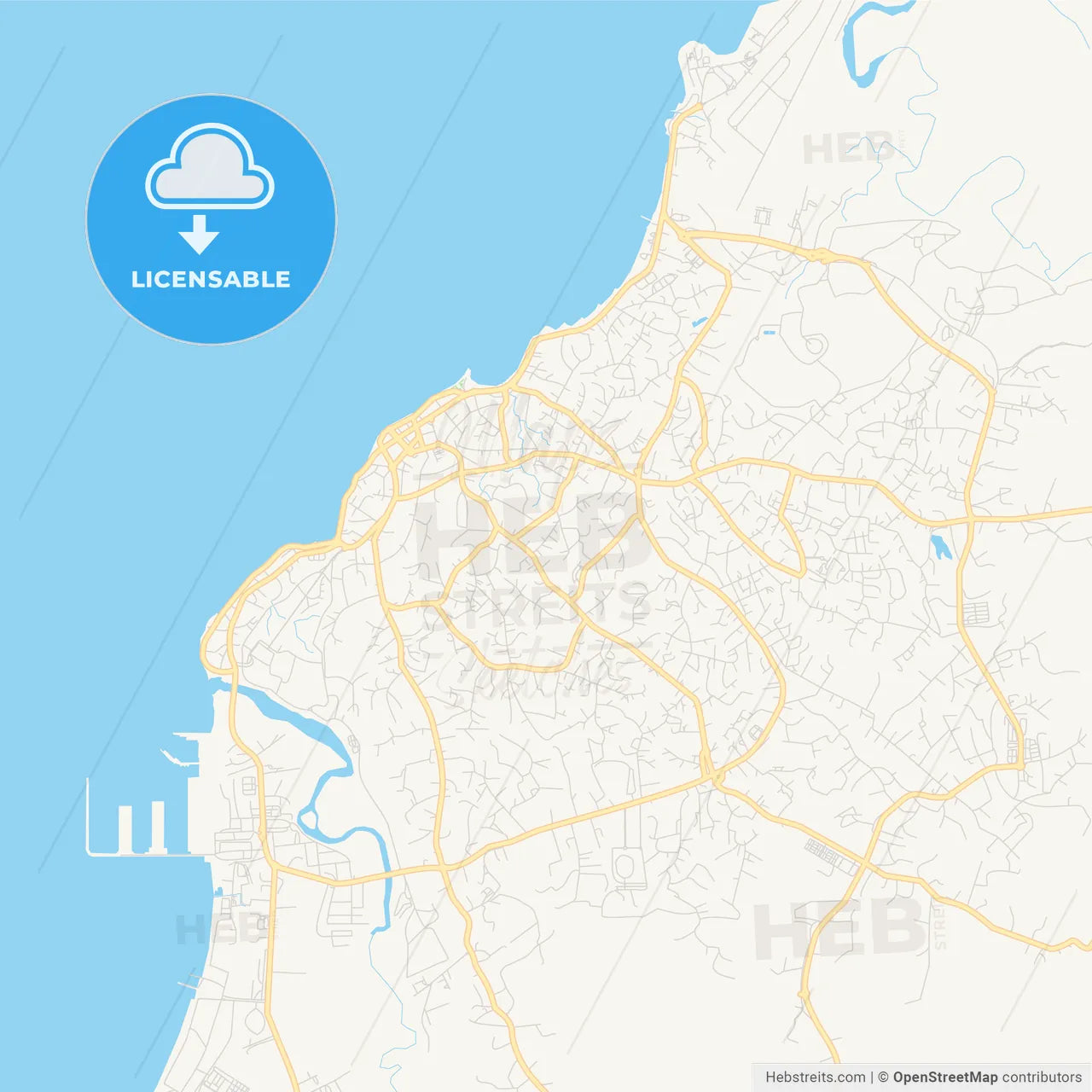 Printable street map of Bata, Equatorial Guinea