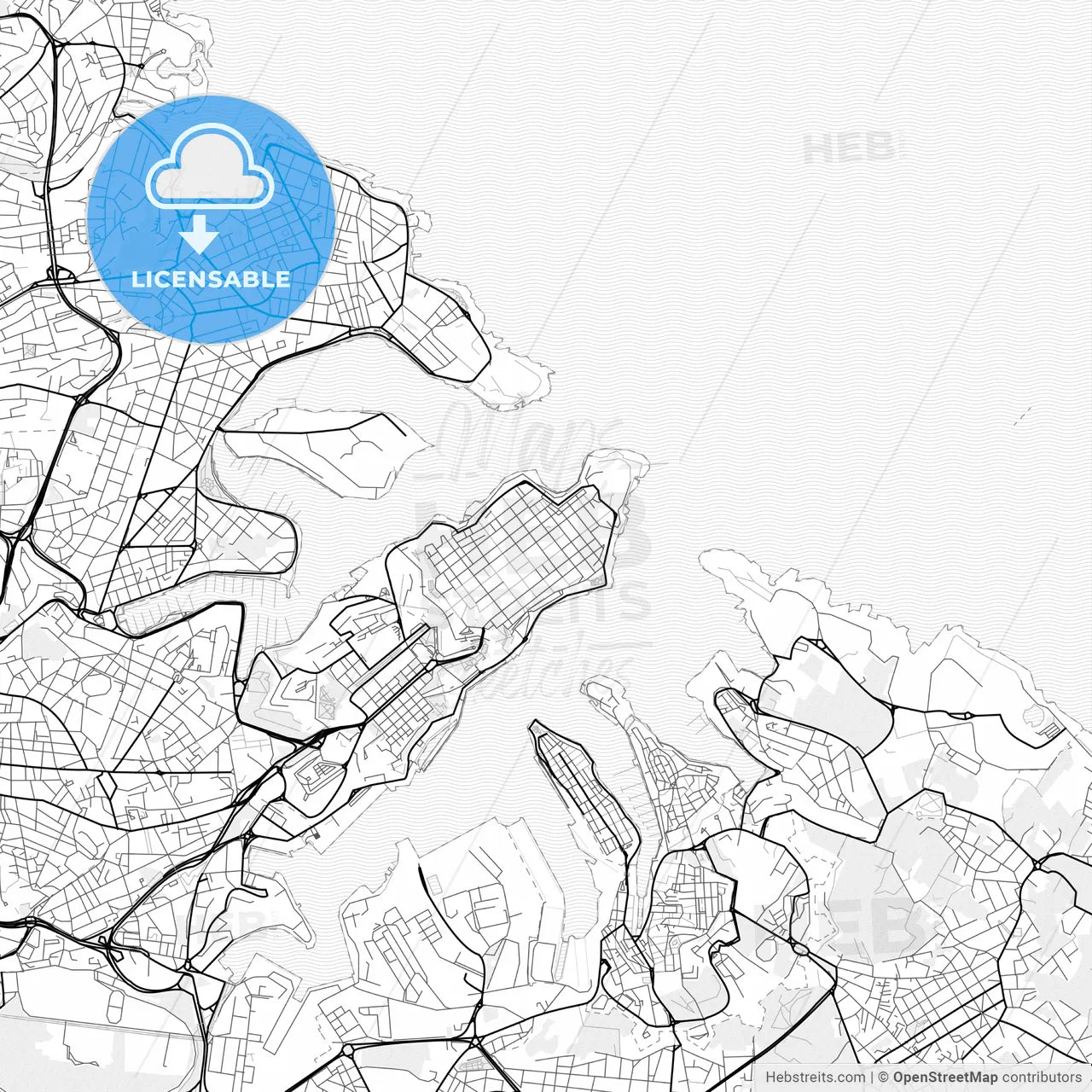 Vector PDF map of Valletta, Malta