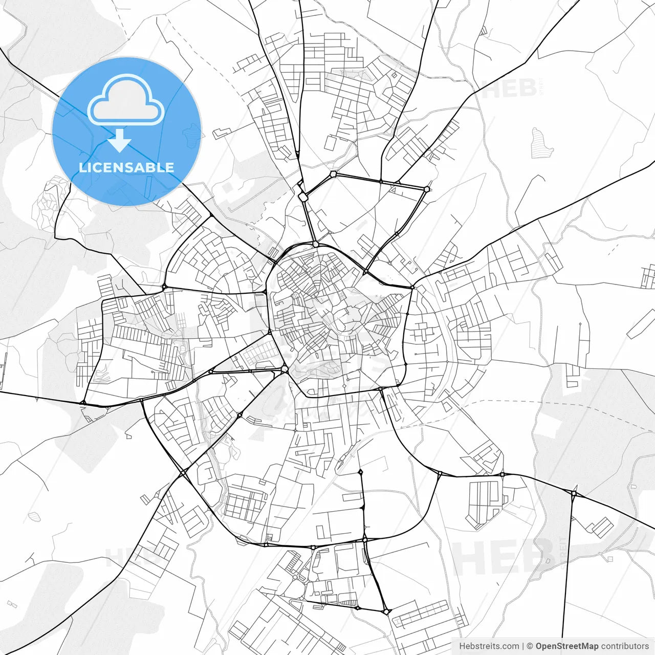 Vector PDF map of Évora, Portugal
