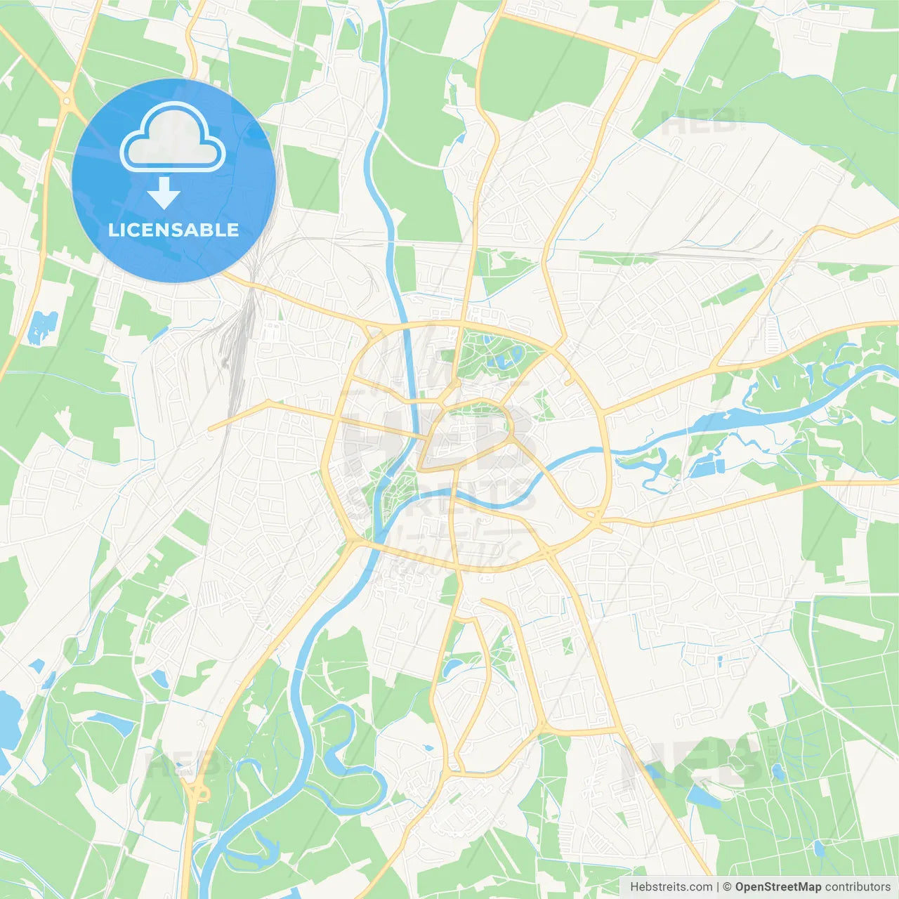 Hradec Kralove, Czechia Vector Map - Classic Colors