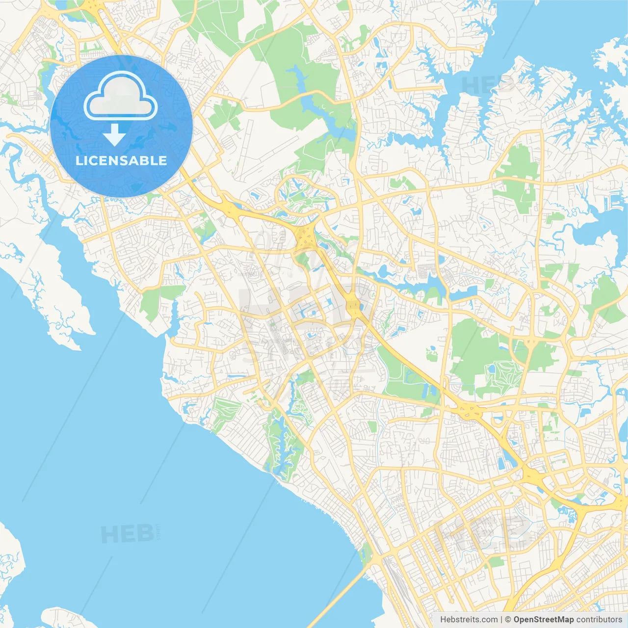 Empty vector map of Newport News, Virginia, USA