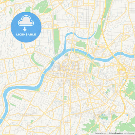 Printable street map of Kurume, Japan
