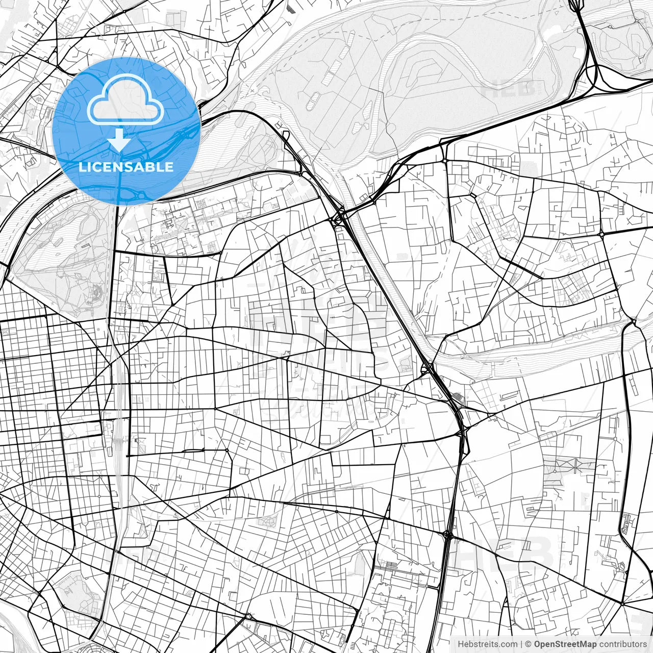 Vector PDF map of Villeurbanne, France