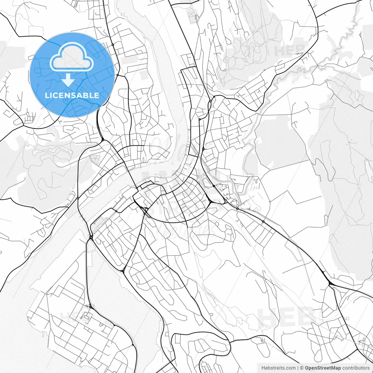 Vector PDF map of Porsgrunn, Norway