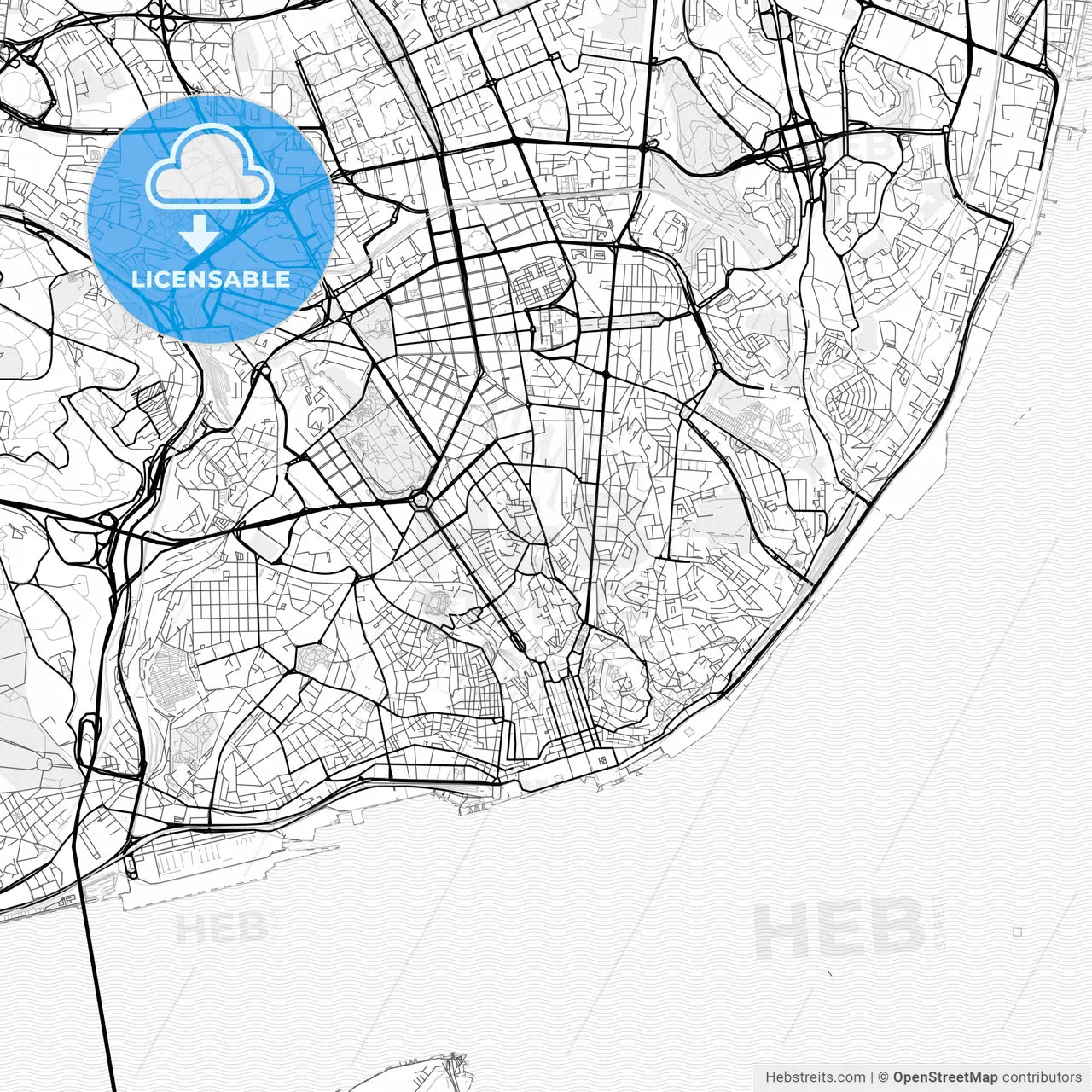 Vector PDF map of Lisbon, Portugal