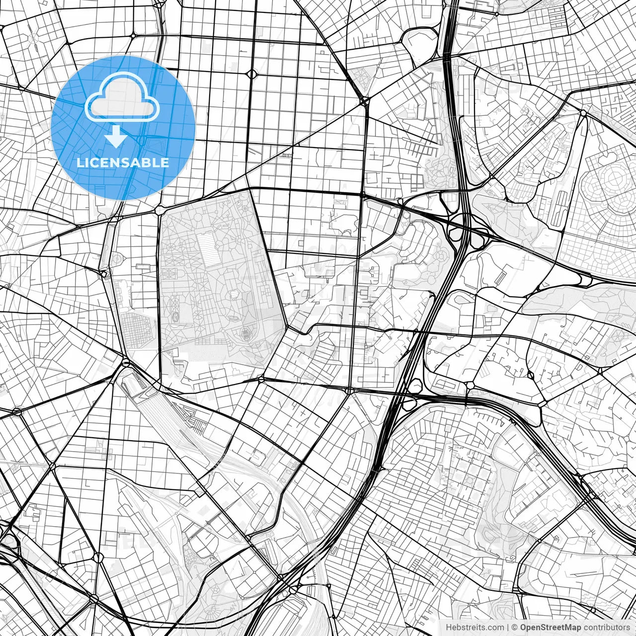 Vector PDF map of Retiro, Spain