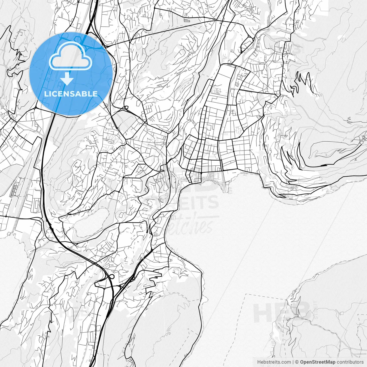 Vector PDF map of Lugano, Switzerland