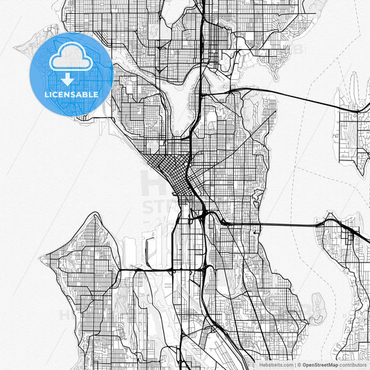 Vector PDF map of Seattle, Washington, United States