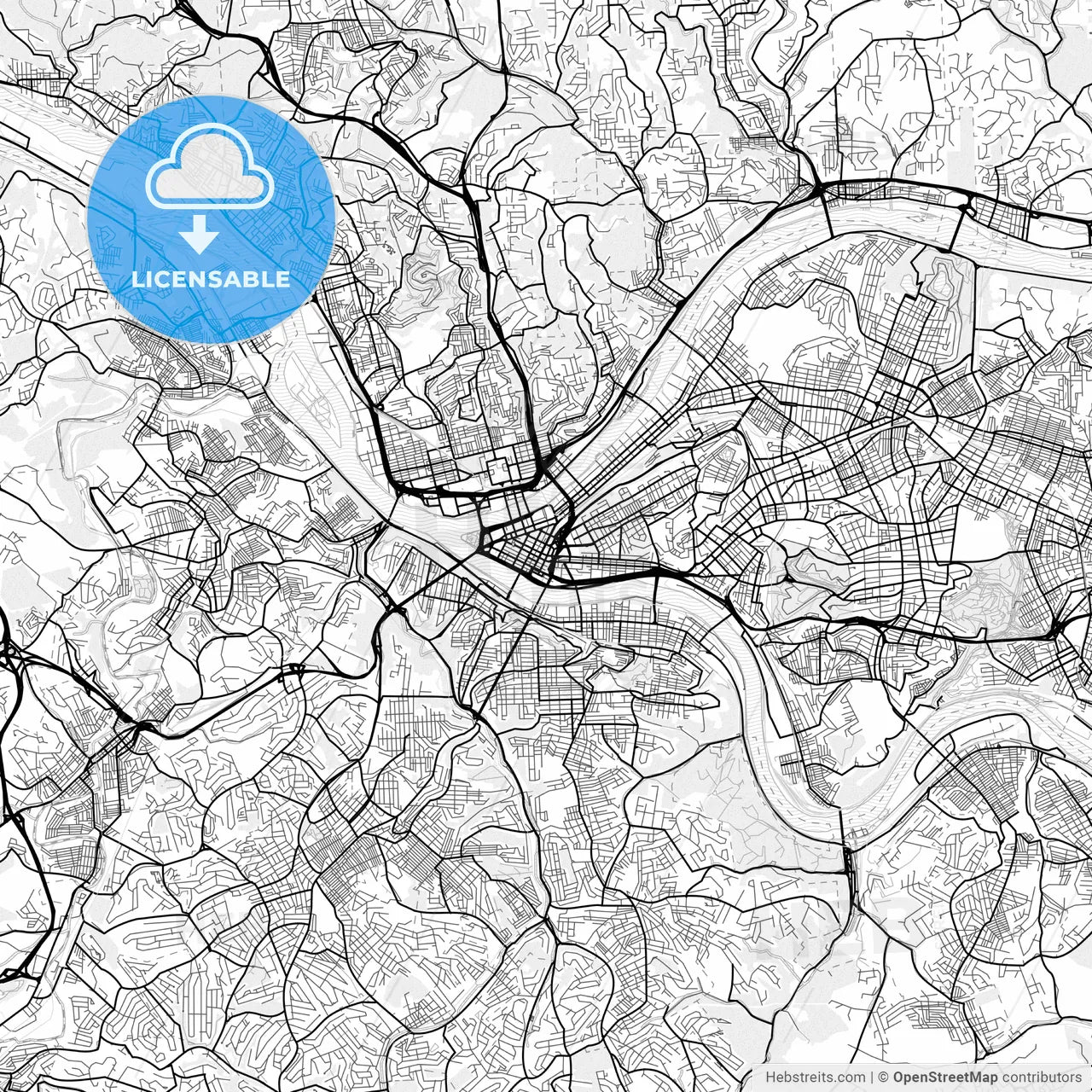 Vector PDF map of Pittsburgh, Pennsylvania, United States