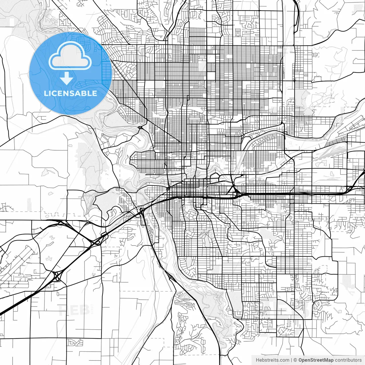 Vector PDF map of Spokane, Washington, United States